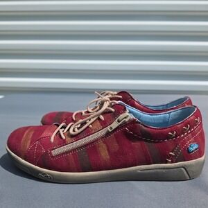 cloud‎ shoes women US 7.5 Eu 38 Suede Red And Gold Lace Up Comfort Walking Aika